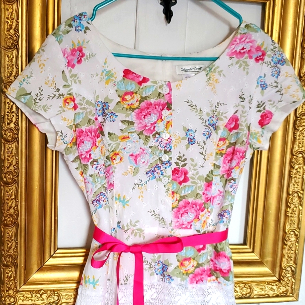 Floral Coldwater Creek Romantic Spring Fit and Flare Tea Dress.